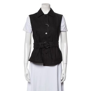 Akris Punto Black Denim Belted Vest Size M. Brand New